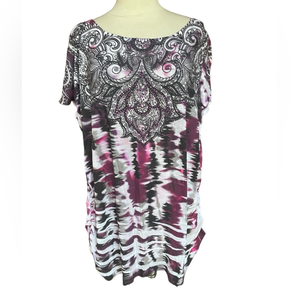 Fashion Bug Studded Tie Dye Ruched Side Hem Top